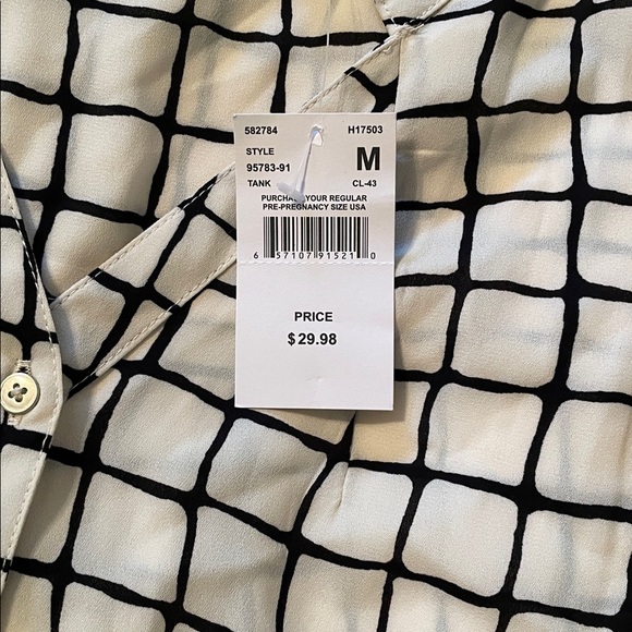 Motherhood Maternity Career Tank Black and Cream Grid Blouse Buttons M NWT - Picture 7 of 8